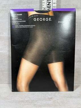 George Body Shaper Silky Sheer Sandalfoot Pantyhose 2X Black